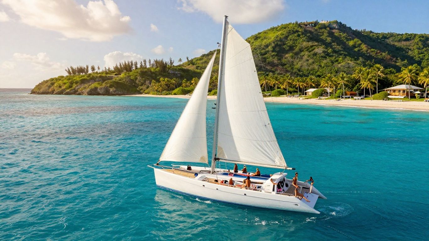 Catamaran sailing in the Caribbean sea.