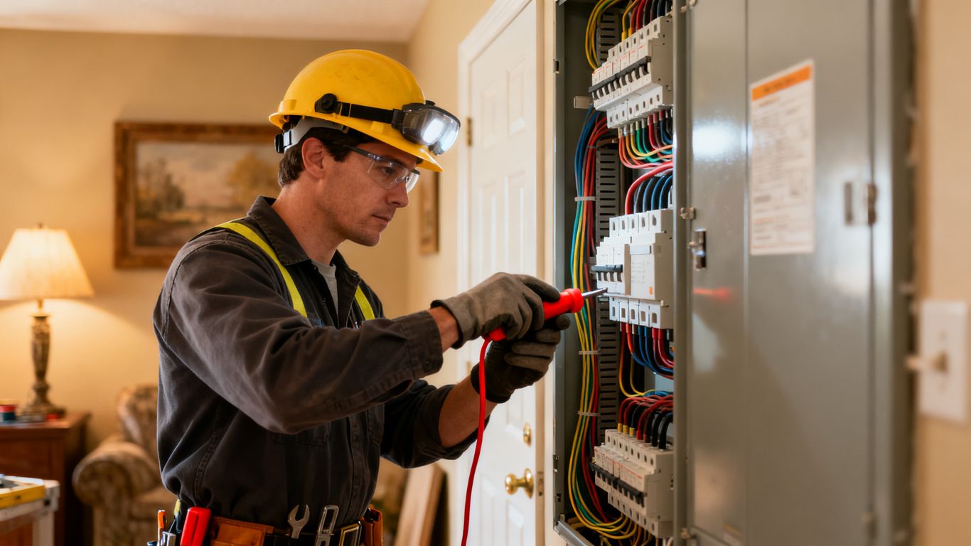 Profissional realizando manutenção elétrica segura