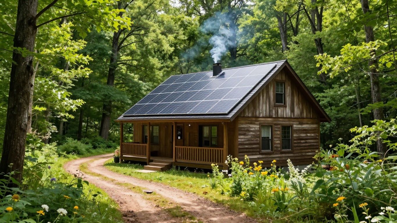 Off-grid cabin in Alabama forest