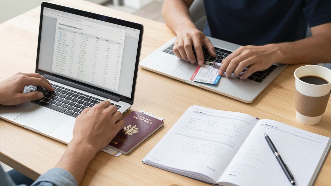 Comparing international flight options on a laptop