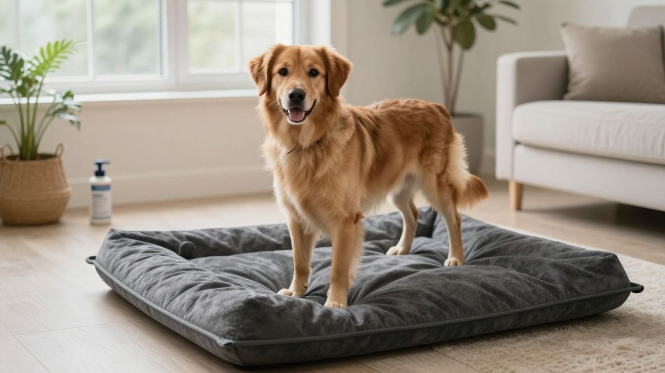 Large dog standing on charcoal potty pad