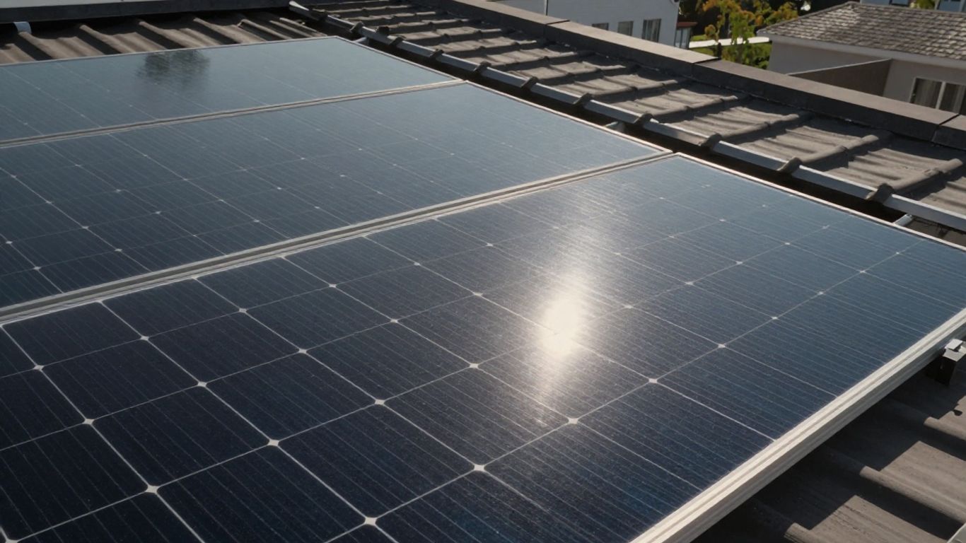 Panneaux solaires sur un toit sous le soleil.