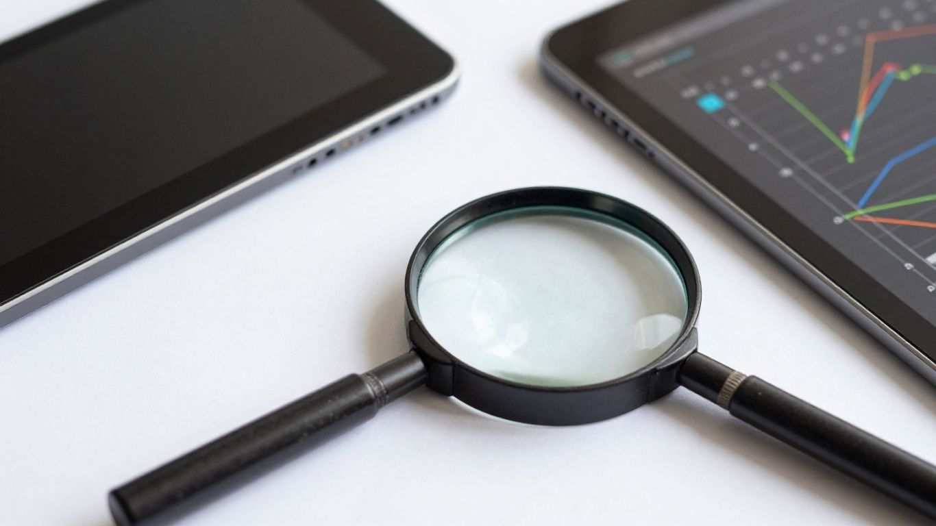 A magnifying glass focusing on various consumer product categories.