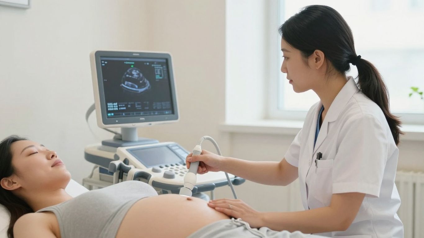 Profesional sanitario realiza una ecografía prenatal