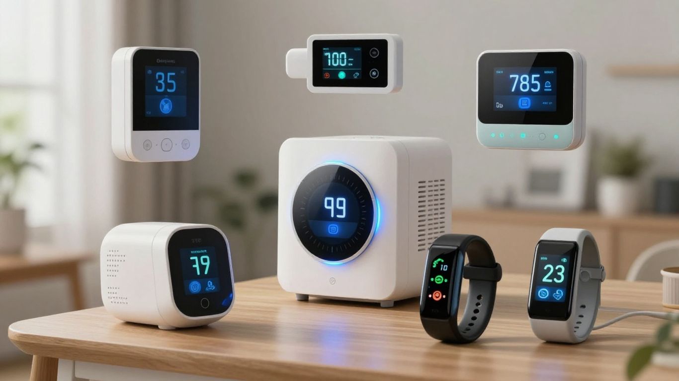 Smart home devices connected in a network.