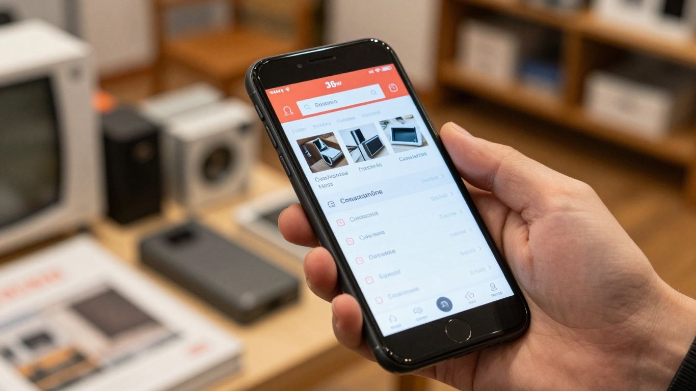 Hånd der holder telefon med prissammenligning