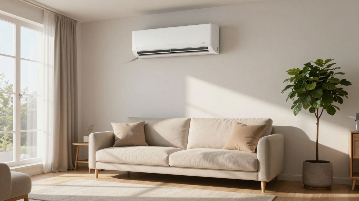 Climatiseur mono split dans un salon moderne.