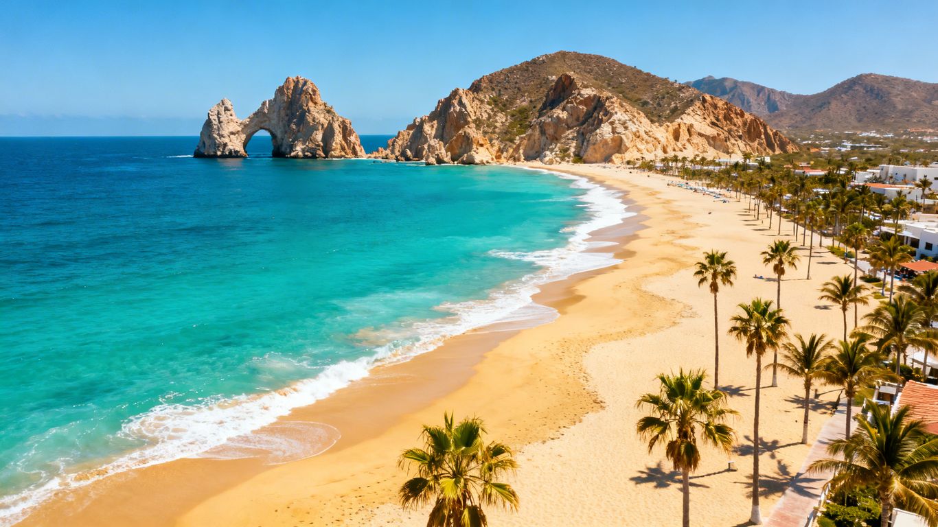 Cabo San Lucas beaches aerial view with El Arco