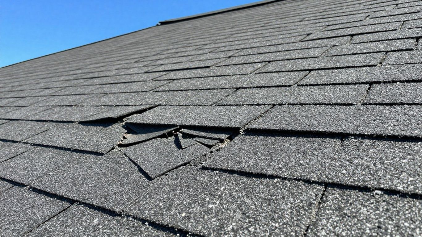Damaged roof shingles needing repair