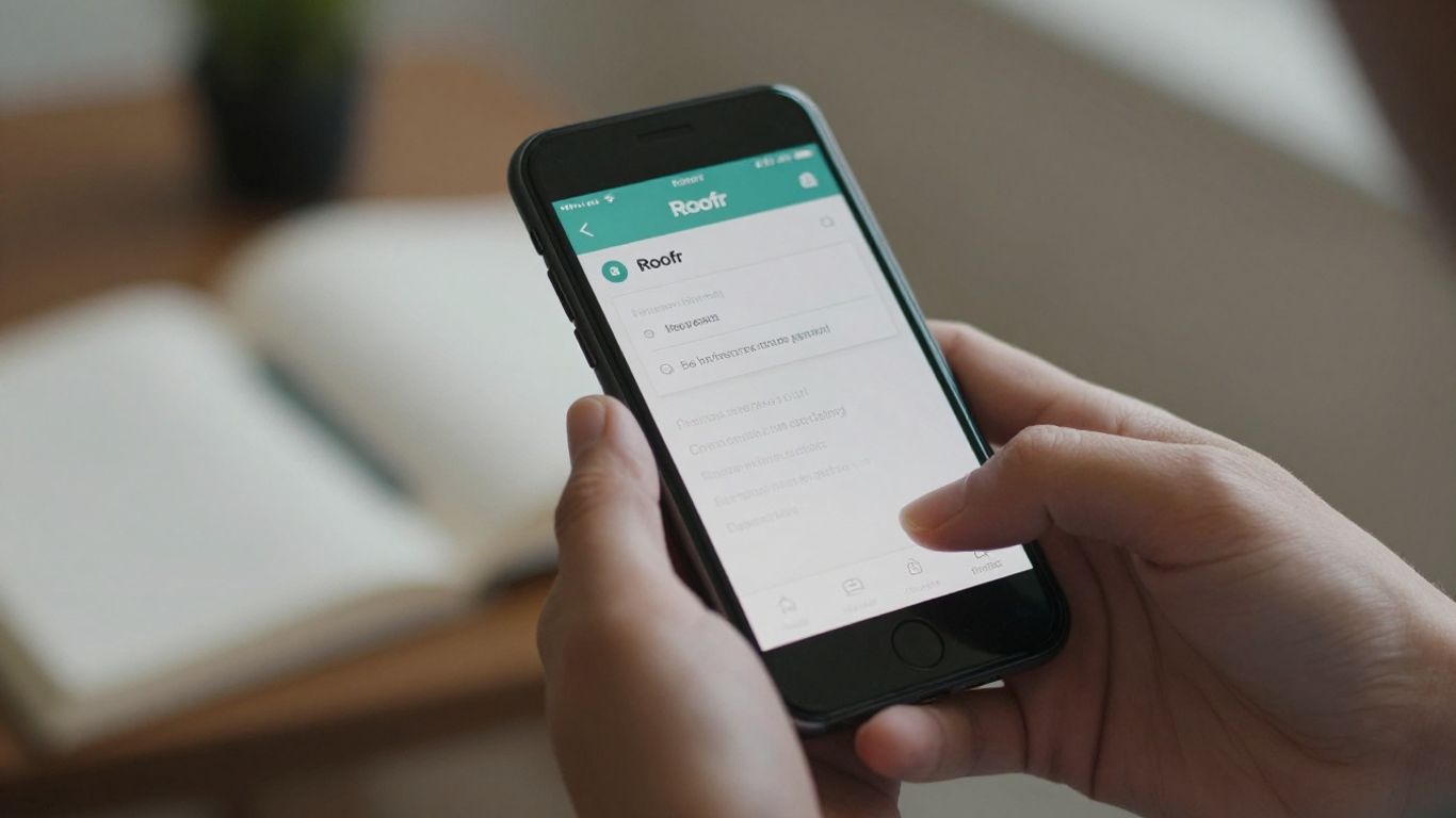 Person logging into Roofr account on a smartphone.