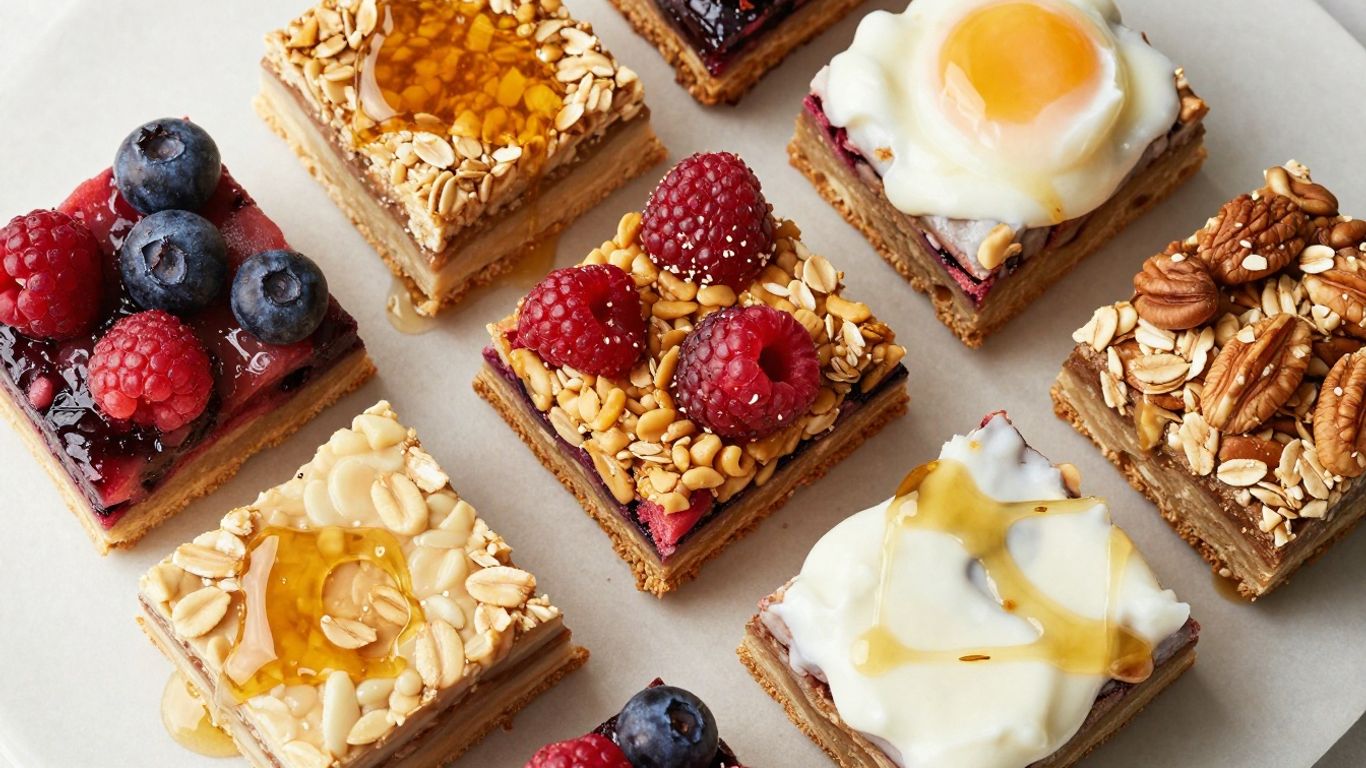 Colorful batch breakfast bars with visible ingredients.