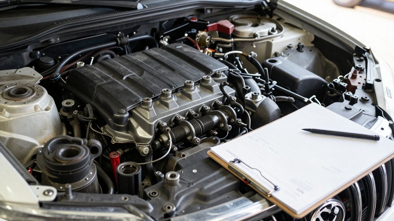 Mechanic checking Prado parts beside vehicle