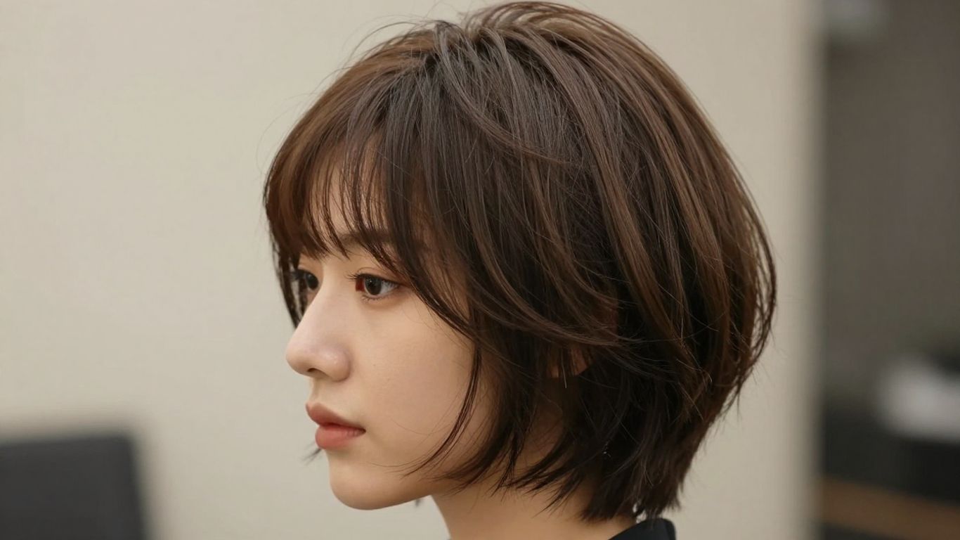 Woman with voluminous short hairstyle for thinning hair.