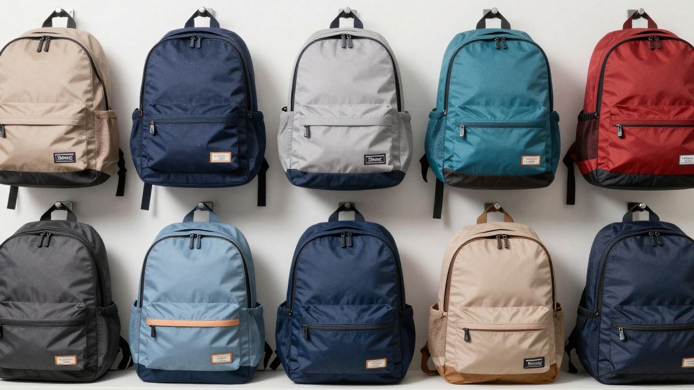 Various backpacks displayed neatly for selection.