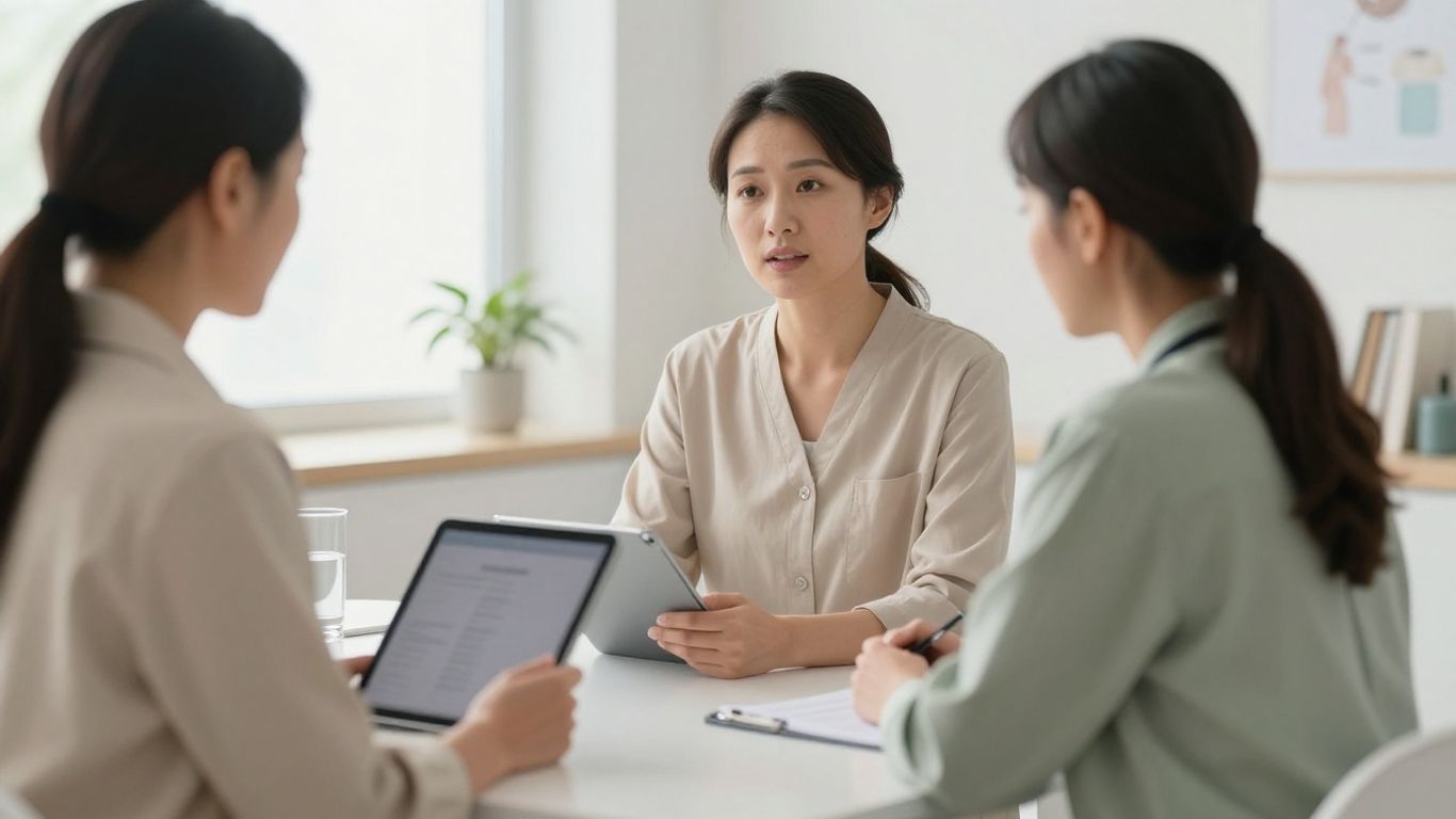 Mulher em consulta médica sobre hormônios