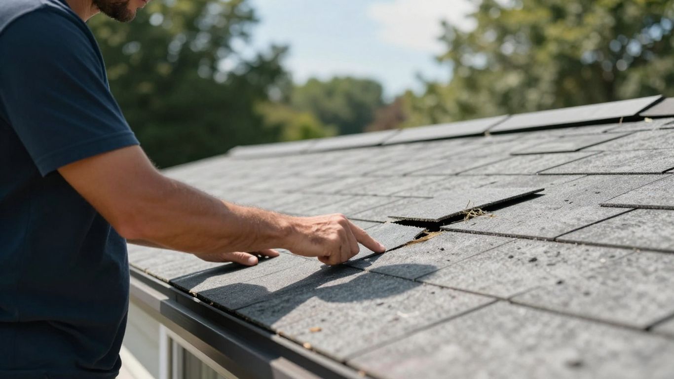 Homeowner inspecting roof for damage