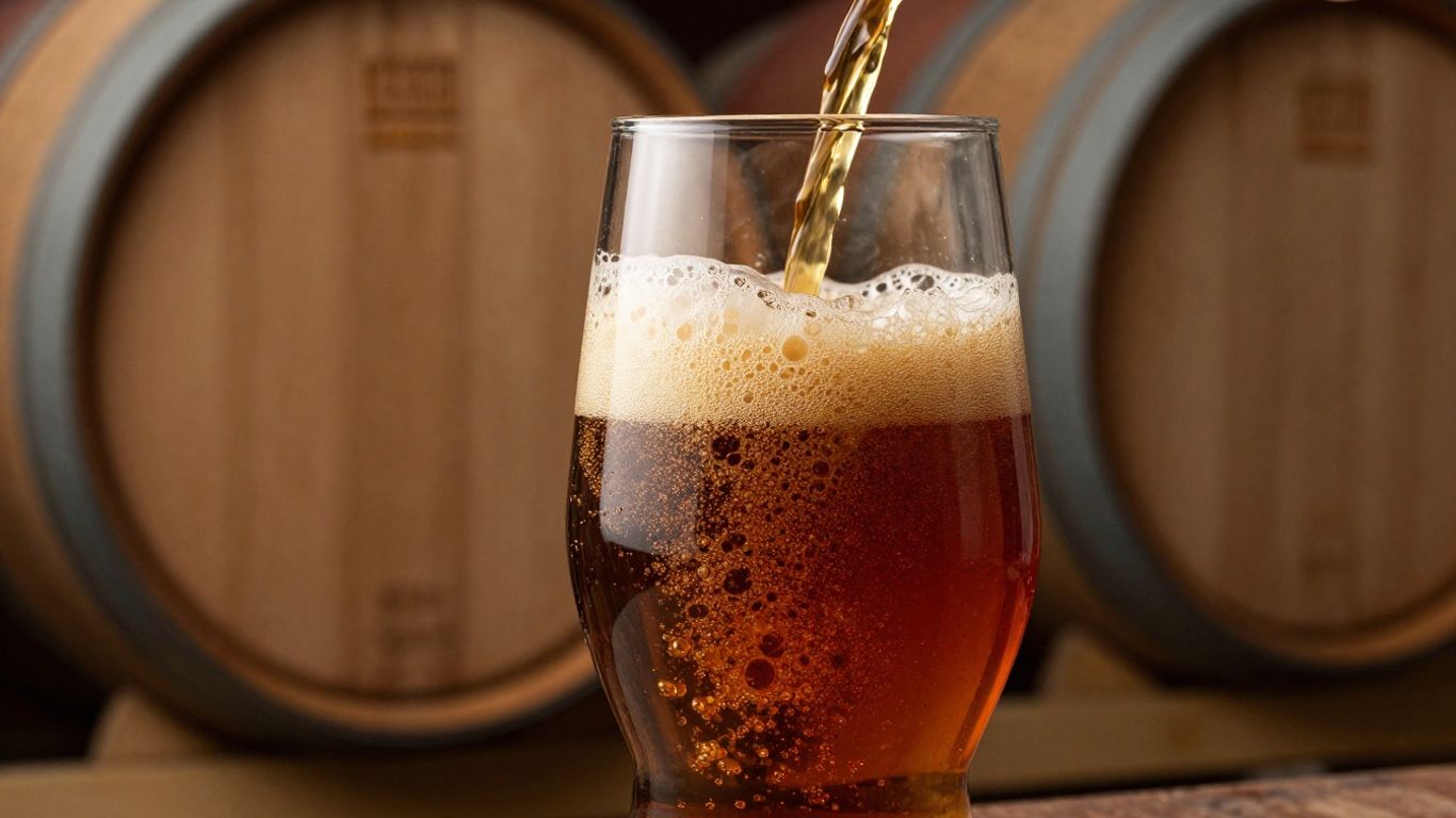 Pouring barrel-aged beer from a bottle into a glass.