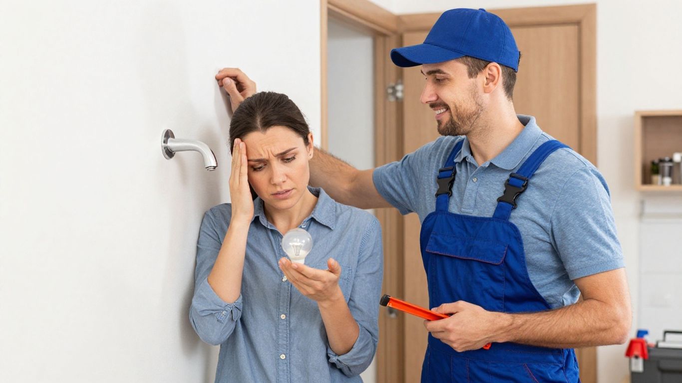Manitas profesional ayudando a dueño de casa con problemas.
