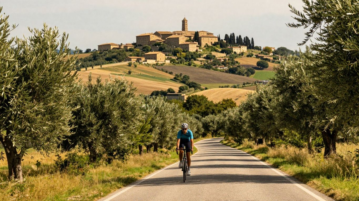 Cycling route winding through Marche countryside