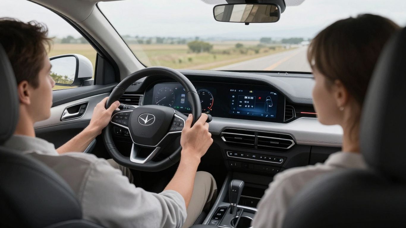 Driver checking a car dashboard after a breakdown