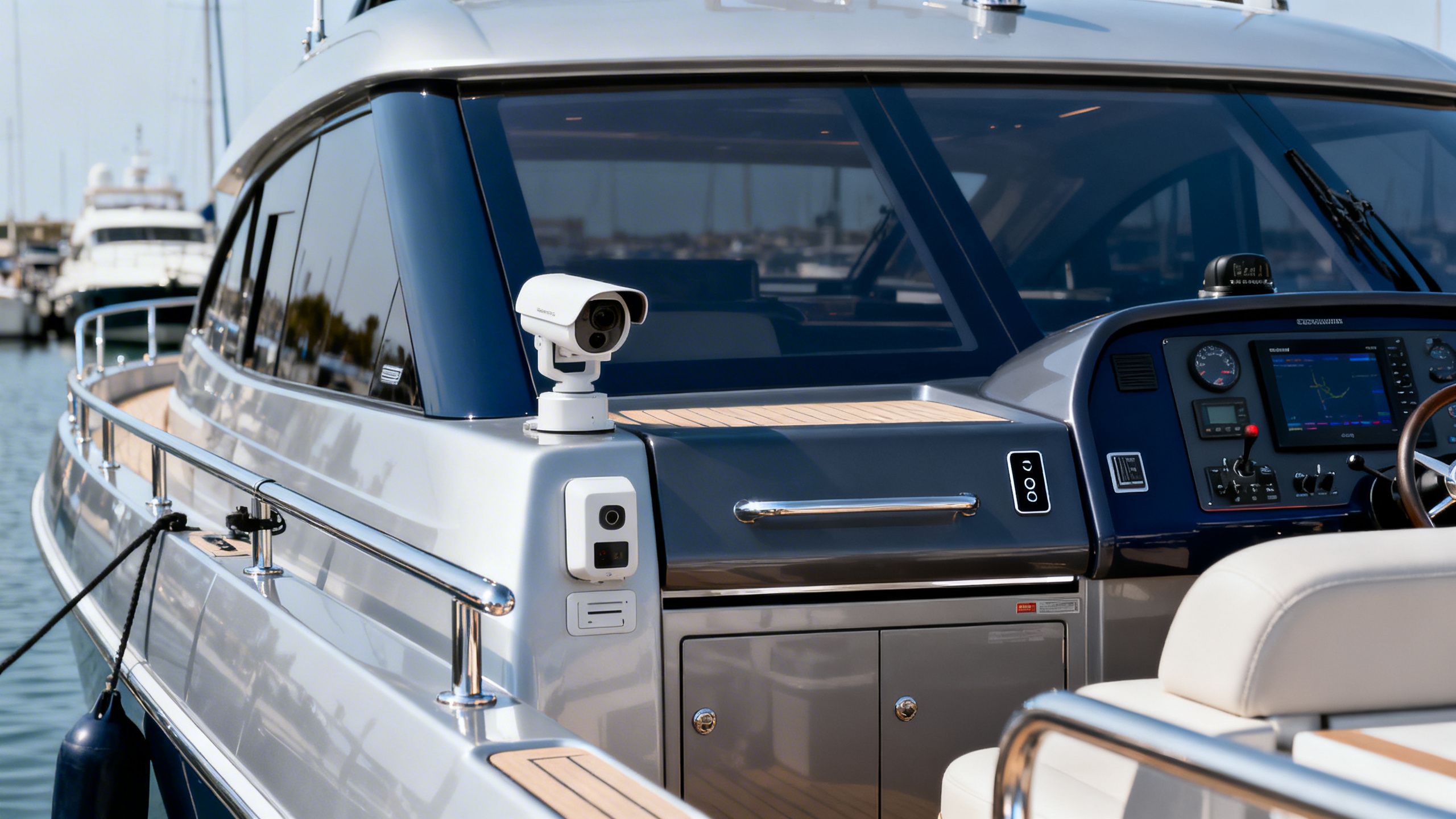 Luxury yacht with advanced marine technology and security systems.