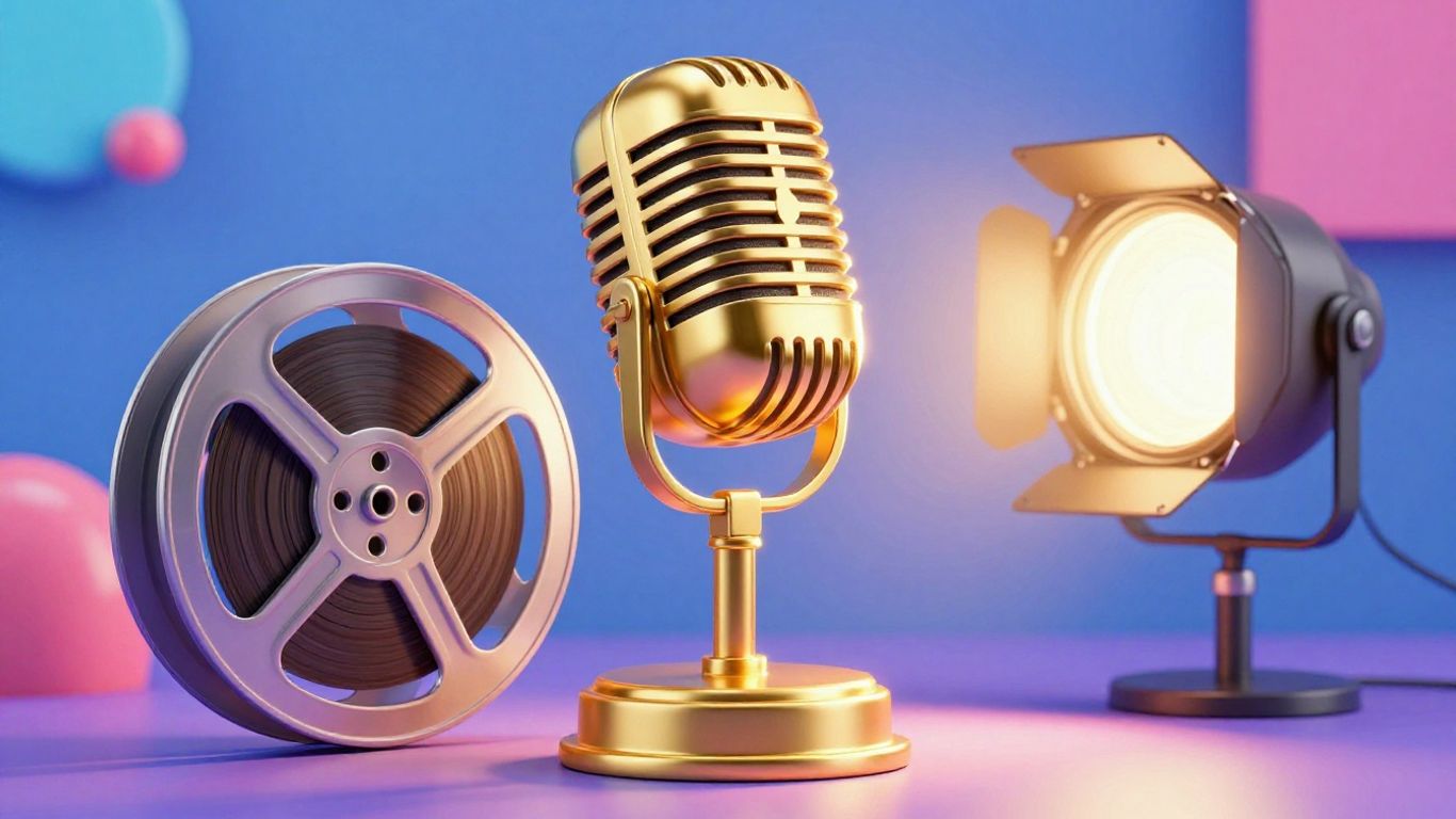 Entertainment career opportunities with trophy and microphone.