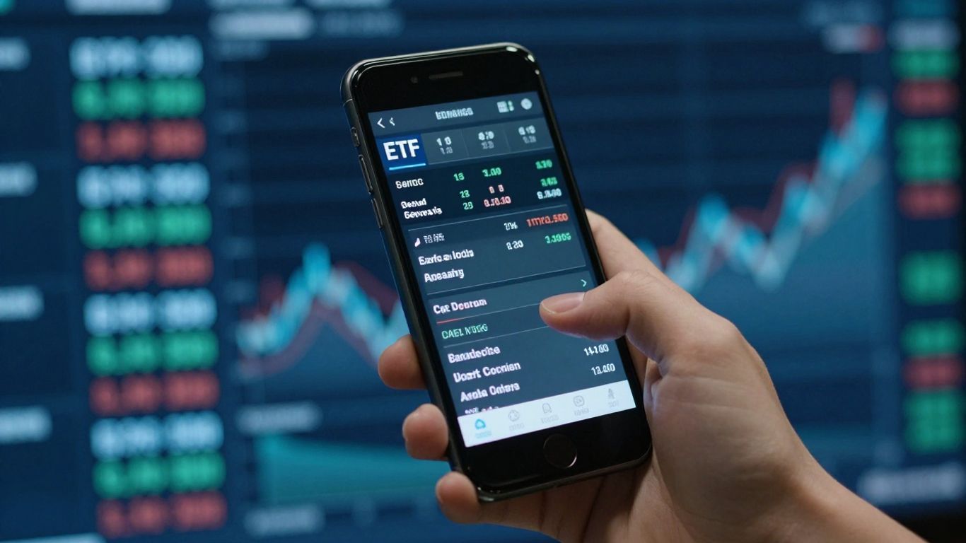 Main d'une personne tradant des ETF sur un smartphone.