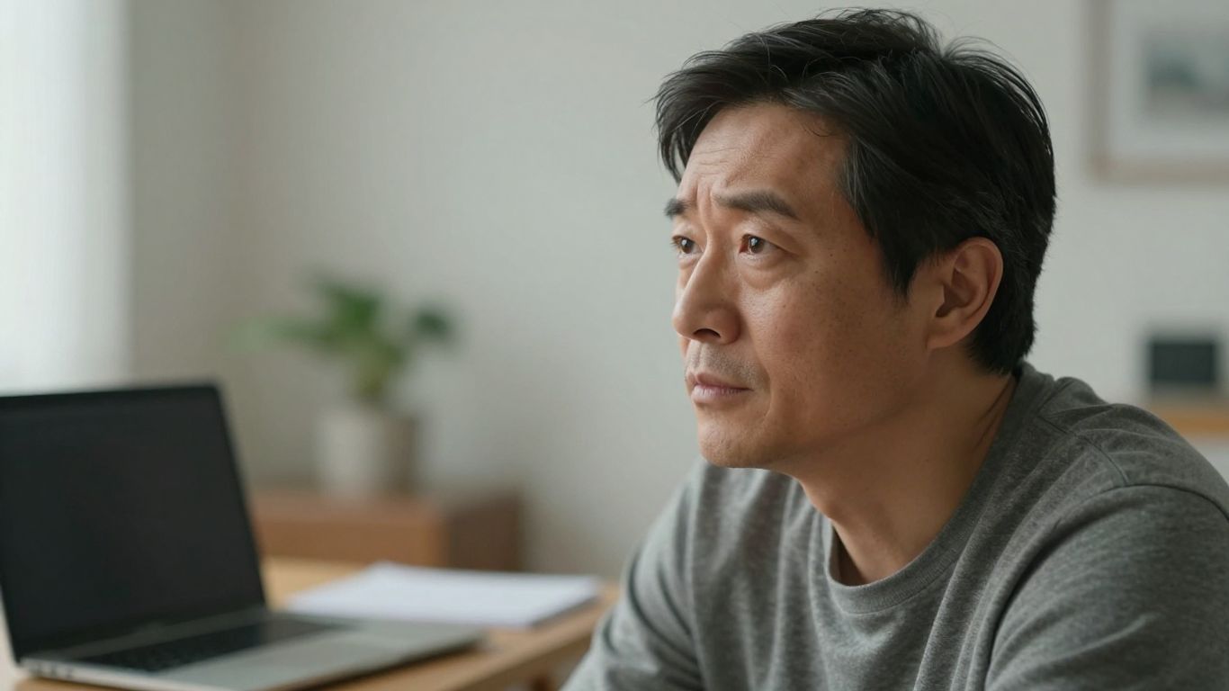 Adult with ADHD looking thoughtful.
