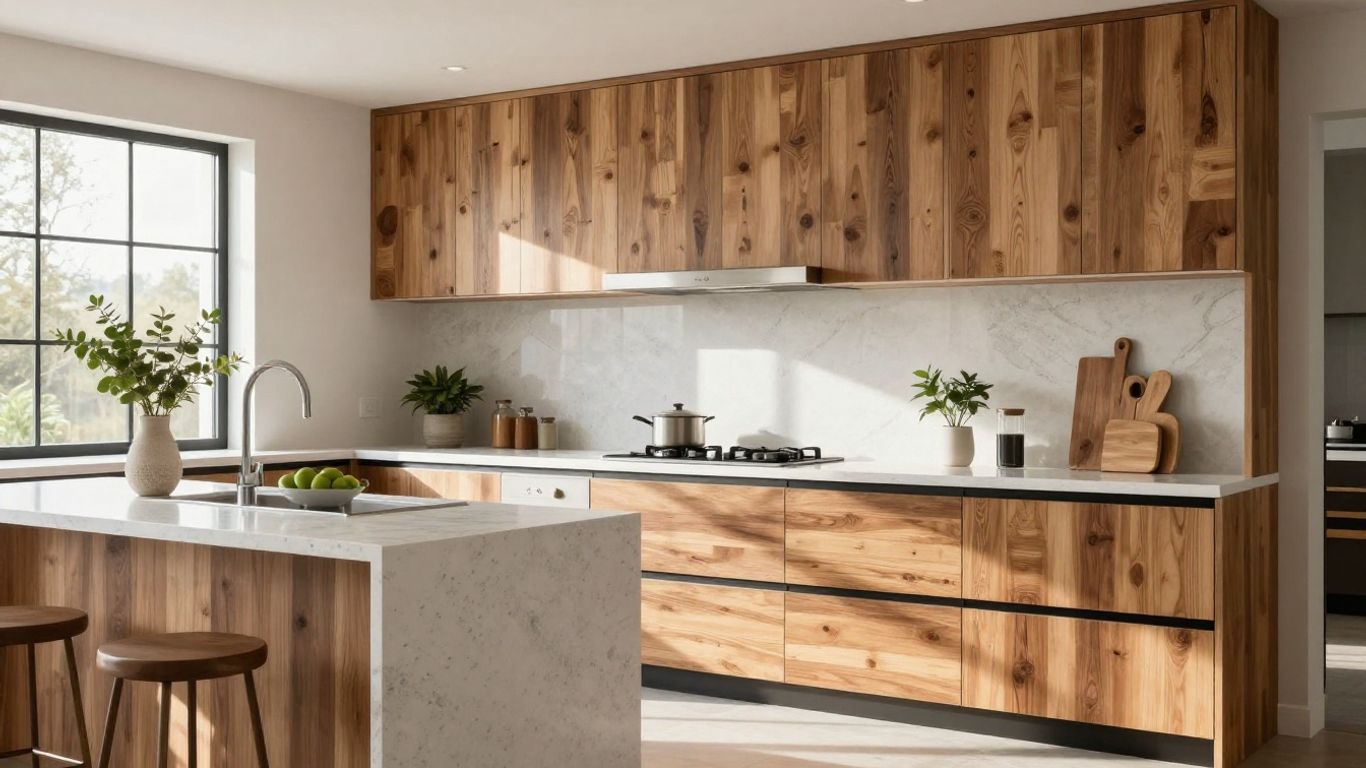 Modern kitchen with sustainable materials and natural light.