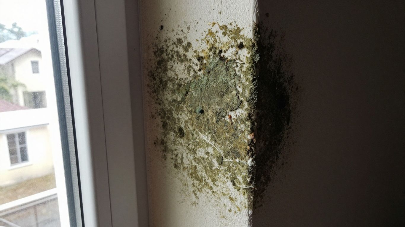 Homeowner inspecting mold damage on a wall.