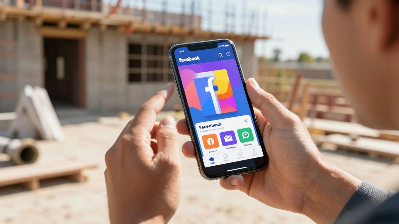Contractor using Facebook ads on a smartphone.