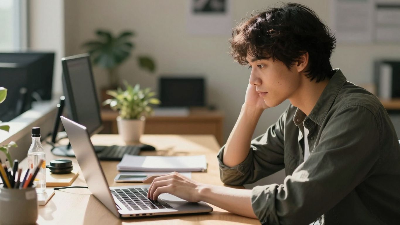 Person choosing affiliate products on a laptop.