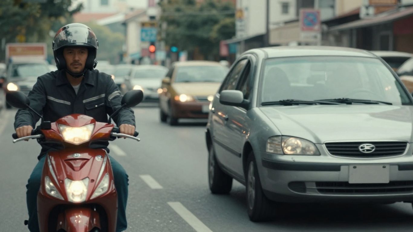 Motorcycle rider and car driver in Duluth.