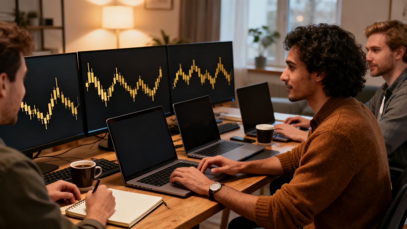 Des traders d'or discutent de graphiques en ligne