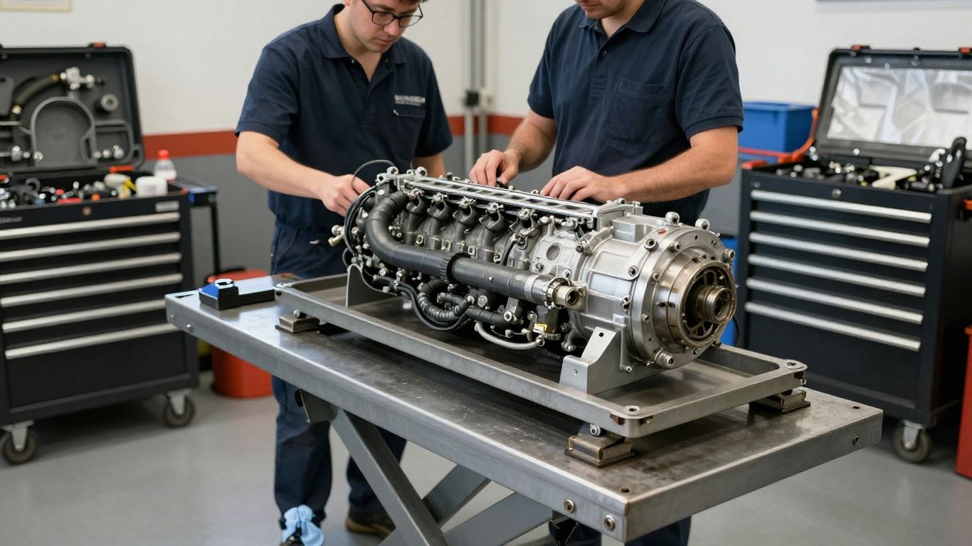 Technician inspecting replacement motor components