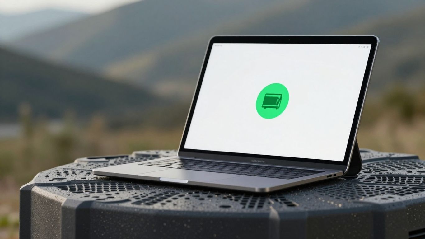 Generator connected to a tablet for remote monitoring.