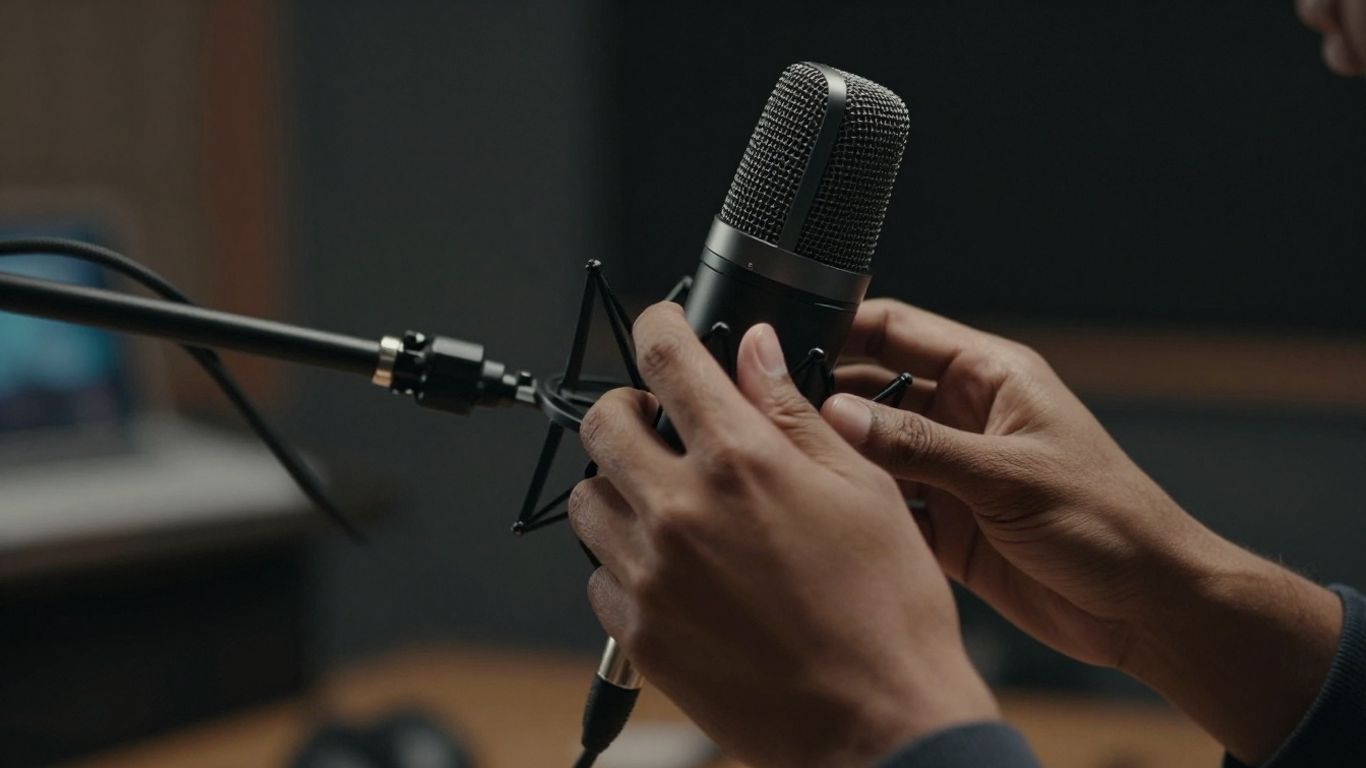 Personne utilisant un microphone pour enregistrer du contenu audio.