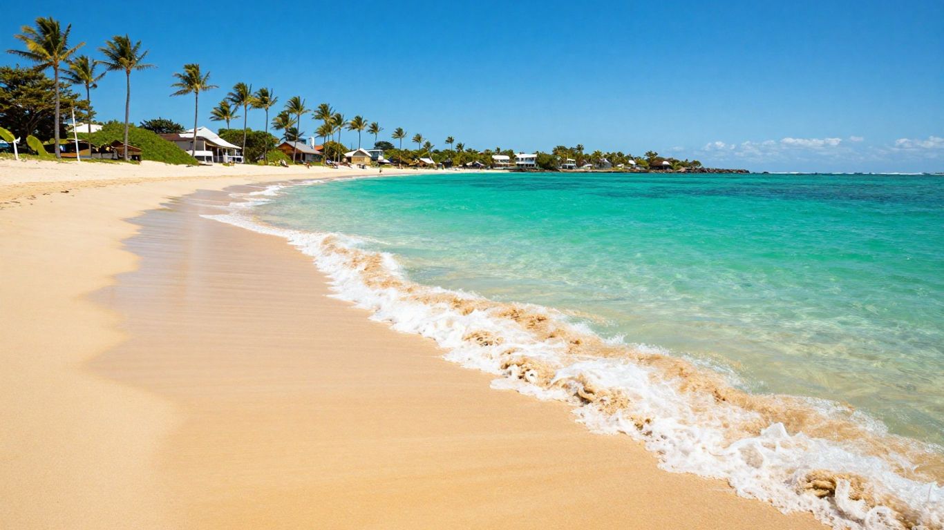 Gold Coast beach with palm trees and ocean.