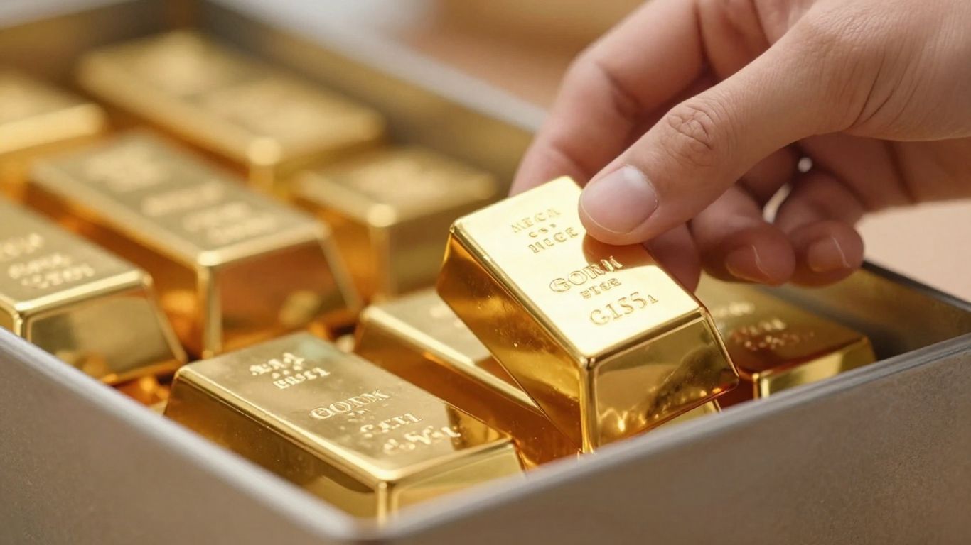 雙手將金條放入安全箱。