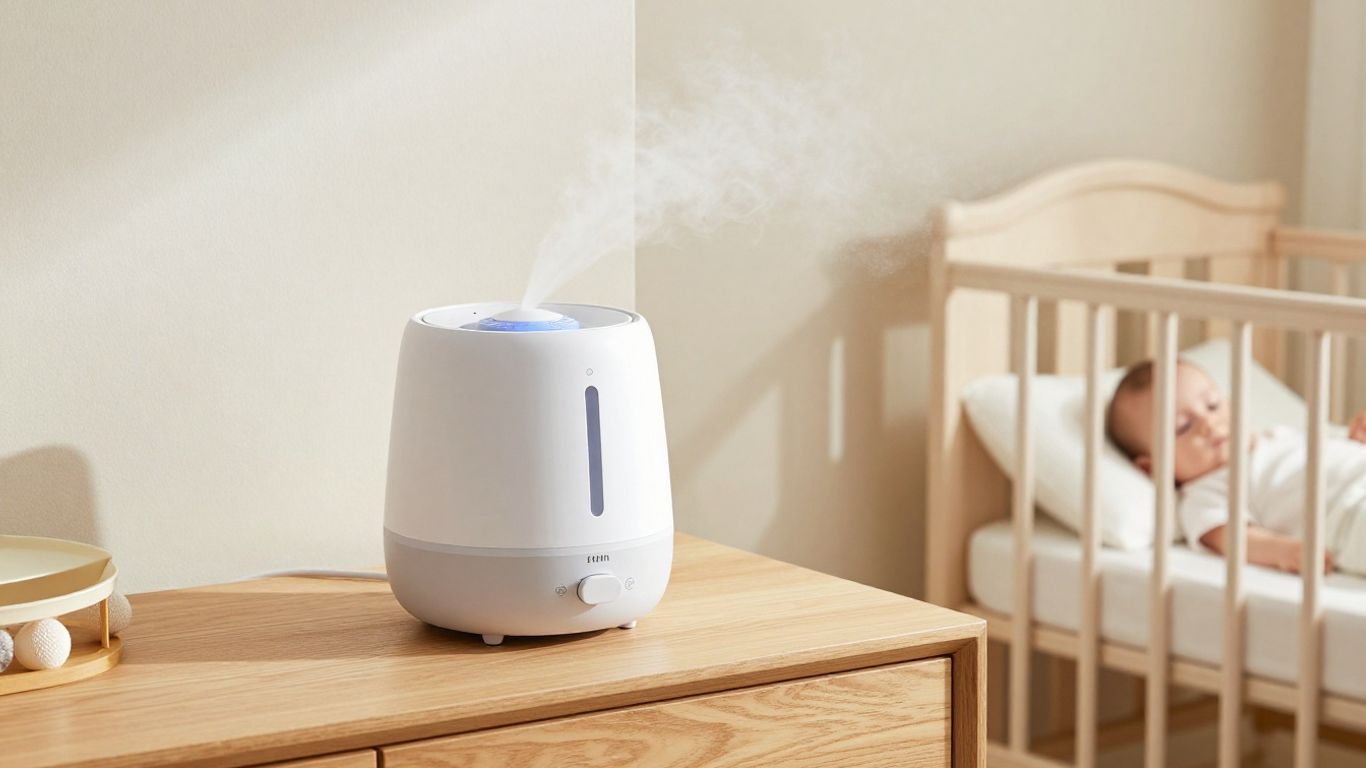 Humidificador ionizador para bebés en habitación infantil.