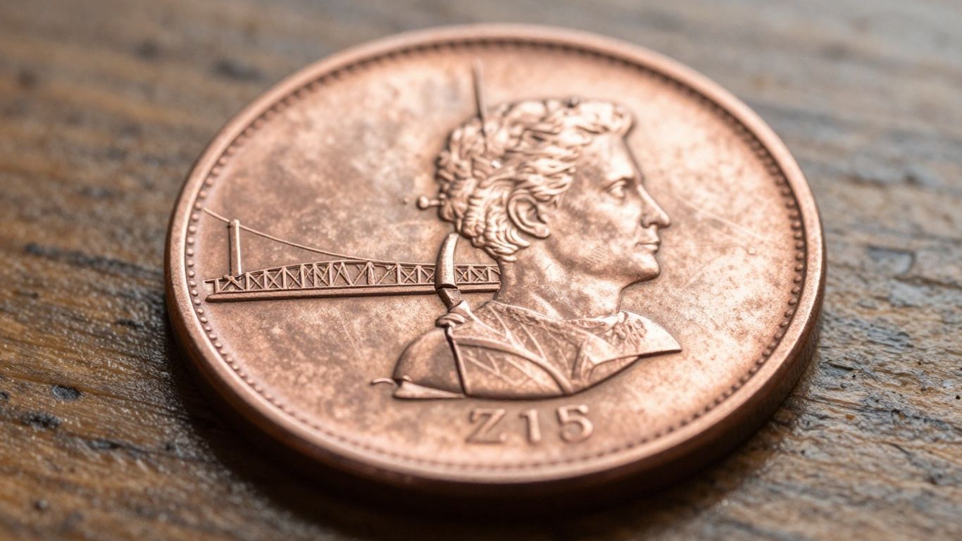 A closeup of a rare coin with a prominent cud.
