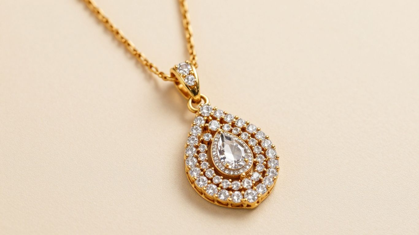 Diamond mangalsutra pendant with sparkling diamonds on a gold chain.