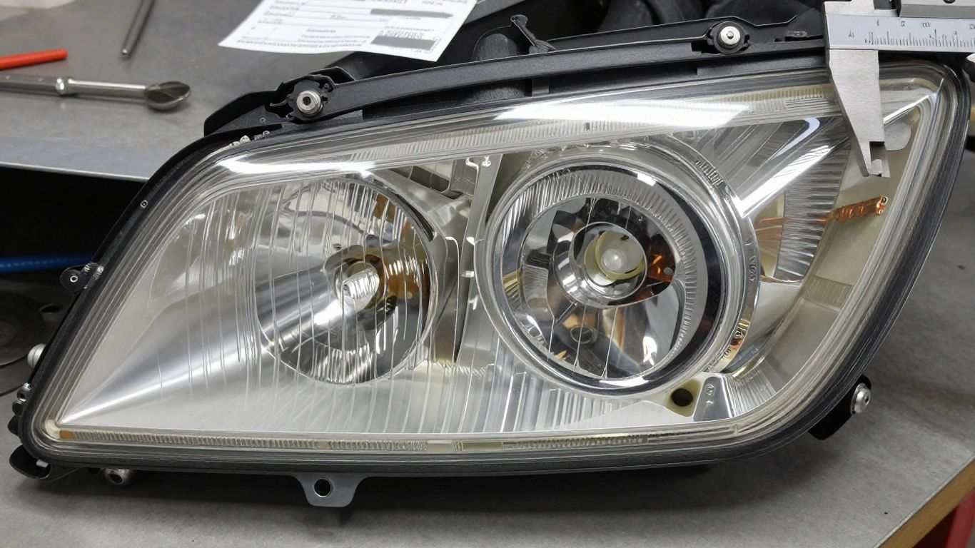 Close-up of vehicle lamp identification details