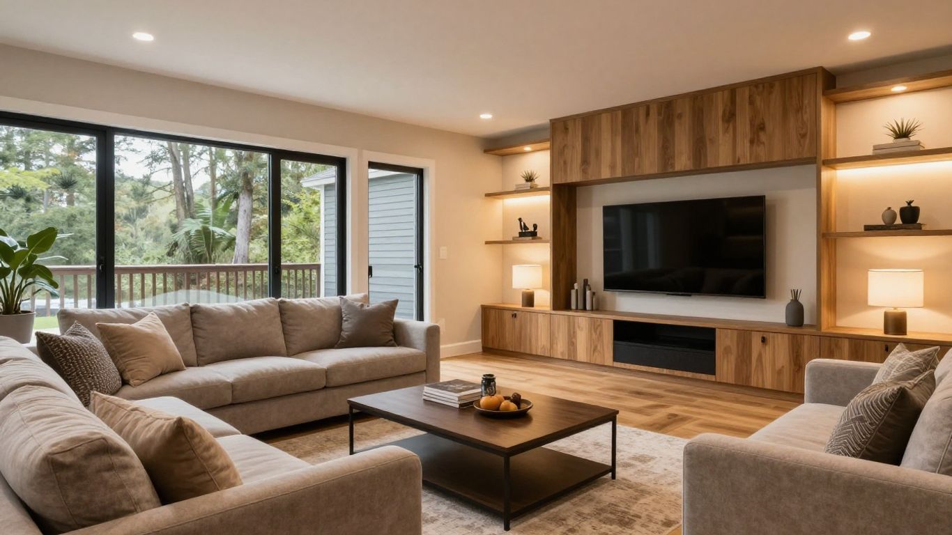 Renovated basement living area in Berkeley Lake