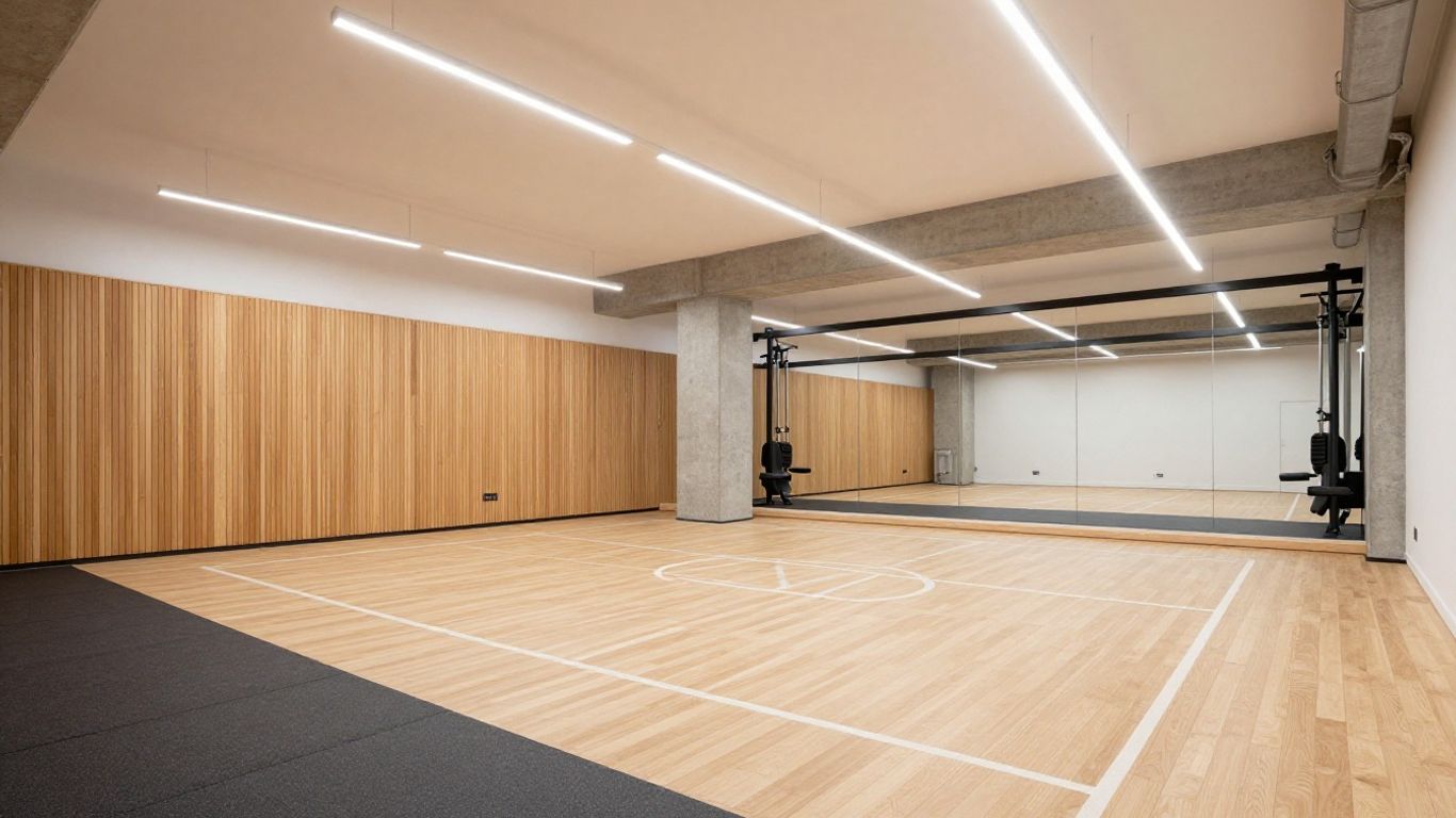 Photograph of a compact London basement sports room