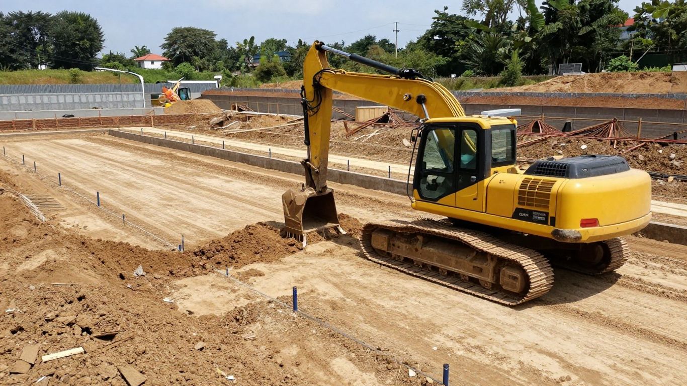 Heavy machinery preparing a residential building site