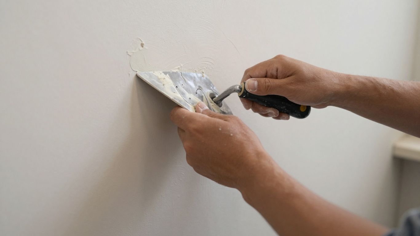 Plasterer applying smooth plaster to a wall.