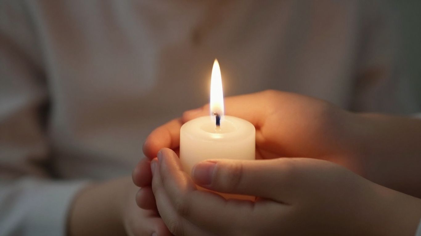 Child holding a lit candle during a religious ceremony.