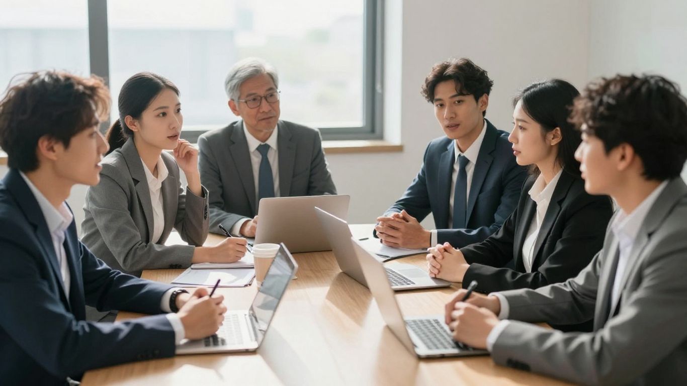 Personas discutiendo en una reunión de negocios.