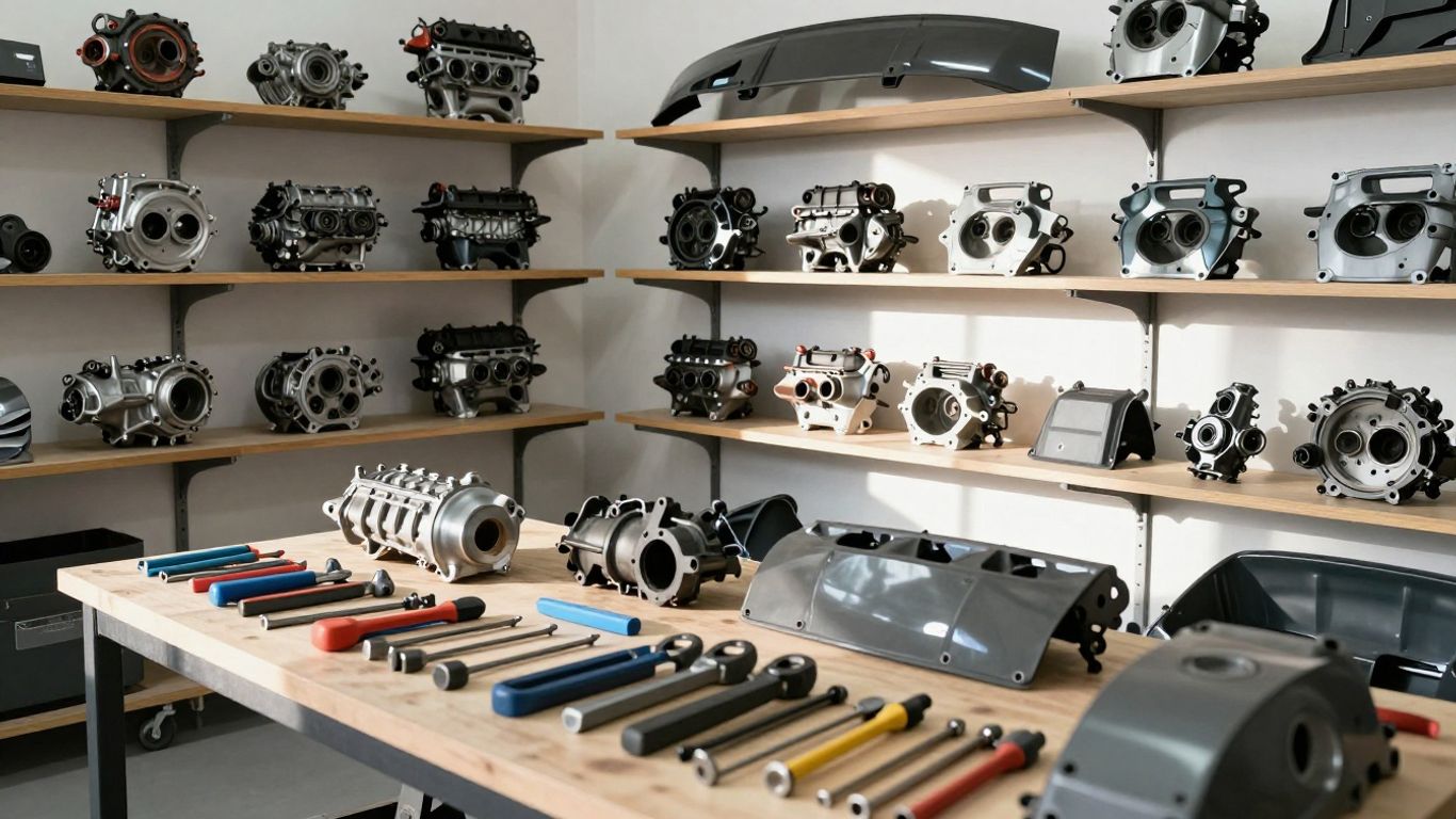 Skoda car parts in a workshop